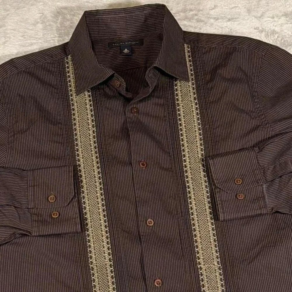 Y2K Vintage Banana Republic Button Down Shirt | Brown Stripe | Medium‎